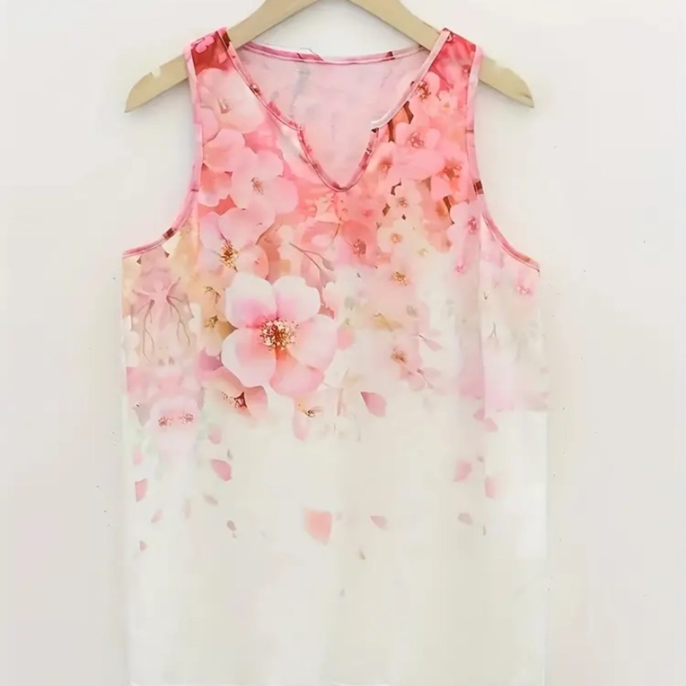 Floral Pink and White Women's Top - Picture 3 of 9